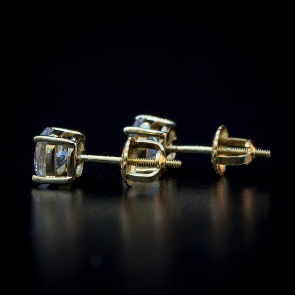 Small Gold Plated CZ Round Stud Earrings - Picture 3 of 4